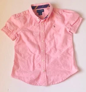 Polo Ralph Lauren Girls Oxford Button-up Short Sleeve Shirt Pink Size 5 - Picture 1 of 4