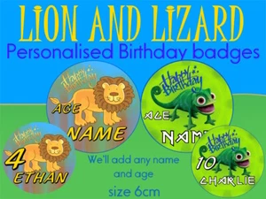 PERSONALISED LION Birthday Badge Personalized LIZARD Birthday Badge - Picture 1 of 5