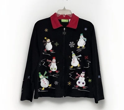 De Colección Onque Informal Feo Navidad Suéter Cárdigan Muñeco de Nieve Bordado Abuela Med Foto 1 de 4