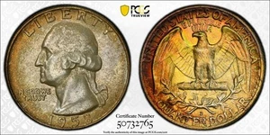 1958-D WASHINGTON SILVER QUARTER PCGS MS66 BEAUTIFULLY TONED REVERSE (2981) - Picture 1 of 6