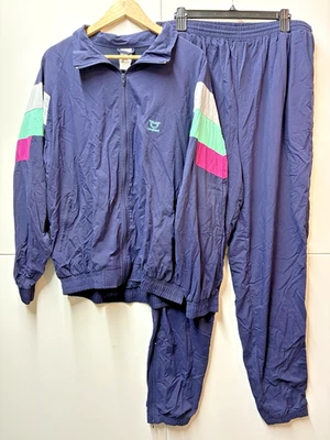 NUEVO CON ETIQUETAS Traje de Viento Vintage Marca Leopardo XXL Azul Colorblock Track Cortavientos 2X NUEVO Foto 1 de 4