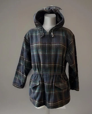 VTG Woolrich Hooded Plaid Wool Jacket L Blue Green Tartan Check USA Made - Image 1 of 4