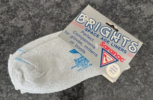 Vtge SARANAC BRIGHTS Space Age Liners Metallic Socks Womens Ladies 8.5-11 Silver - Picture 1 of 5