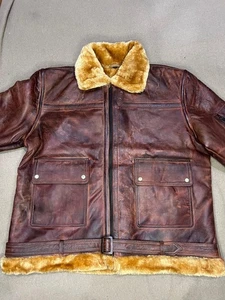 Herren Lammfell Lederjacke Wachs braun - Bomber Flieger WW1 Flight Pilot Style - Bild 1 von 9