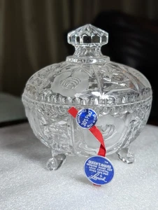 Leonard Vintage 30% Full Lead Handcrafted Crystal Lidded Candy Dish Italy - Picture 1 of 21