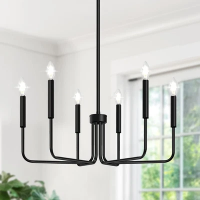 6-Light Black Farmhouse Chandelier for Dining Room and Home Lighting - Image 1 of 4