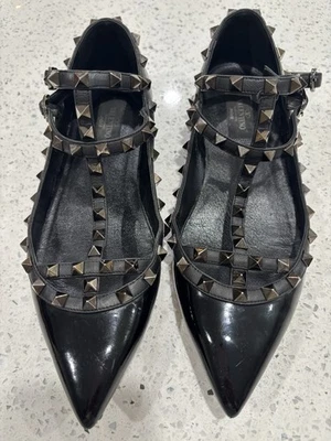 Valentino Garavani Noir Rockstud Caged Ballerina Flats Size EU 38 Authentic - Image 1 of 4