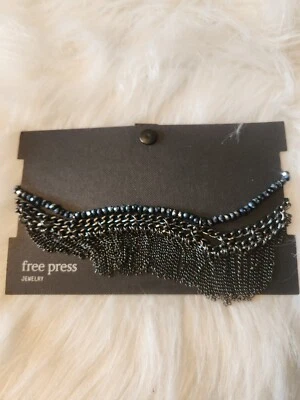 Gargantilla Free People con flecos de dos filas azul hematita nueva con etiquetas  Foto 1 de 4