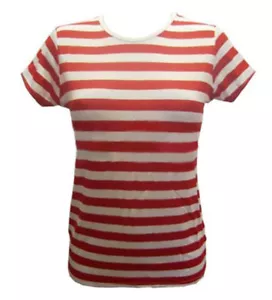 Camiseta Top Vestido Elegante a Rayas Rojo y Blanco Damas/Niñas - Imagen 1 de 3