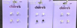 Claire’s Girls 2 Pair of Cubic Zirconia Stud Earrings Choose Square/Round/Color - Picture 1 of 4