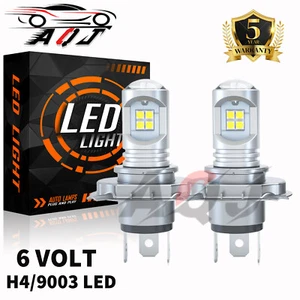 Pair 6 Volt H4/9003 HB2 6000K White LED 50W Headlight Bulbs High Low Beam - Picture 1 of 9