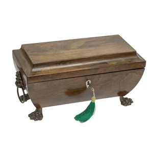 Antique Georgian Regency Tea Caddy with Lions Paw Feet & Glass Mixing Bowl - Picture 1 of 10