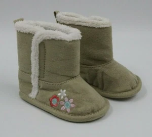 Carter's Baby Girl Beige Floral Embroidered Boots Booties Shoes Size 3-6 Months - Picture 1 of 8