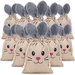 10 Pcs Easter Bunny Bags Drawstring Easter Burlap Bags Rabbit Ears Furry Bunny - Bild 1 von 9