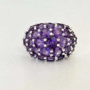 Anillo vintage de plata de ley 925 con cúpula y racimo de amatista talla 7 - Imagen 1 de 10