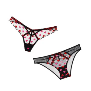 Victoria's Secret Dream Angel embroidery black heart 5X14 panty Vstring Cheekini - Picture 1 of 17