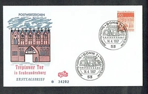 1967 GERMANY FDC.  12th CENTURY SMALL BUILDINGS.  NEUBRANDENBURG. BONN PMK. - Picture 1 of 1