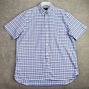 Lands End Shirt Mens 17 1/2 Supima No Iron Oxford Button Plaid Short Sleeve - Picture 1 of 10