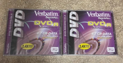 2-Verbatim Data Life Plus DVD+R 4.7 GB Data 120Min Video 2.4X Speed Vitesse - Image 1 of 2