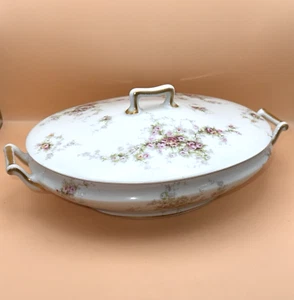 Theodore Haviland Limoges Frankreich oval bedeckt Gemüse Servierschale rosa Rosen - Bild 1 von 16