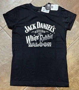 Women's Jack Daniels Special Edition The White Rabbit Saloon Black T Shirt NWT - Picture 1 of 6