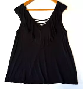 Tanktop mit Rüschen und V-Ausschnitt Damen XL schwarz - Bild 1 von 5