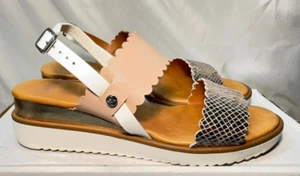 Moda in Pelle Leather Sandals UK 6 / 39 Navello Rose Gold Nude Wedge Ankle Strap - Picture 1 of 14