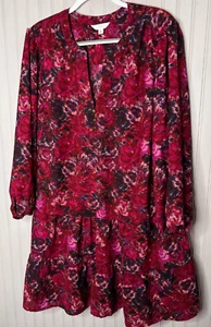 Time and Tru Womens DRESS XXL 20 Burgandy Floral Tiered Boho Chic Ruffle - Picture 1 of 14