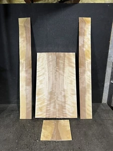 FLAMED YELLOW BIRCH BACK AND SIDES SET FOR ARCHTOP (14") + HEADSTOCK - Picture 1 of 11