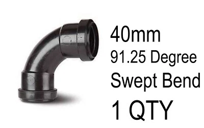POLYPIPE 1 x 40 mm Steckbogen Ablauf 91,25 Grad gefegt schwarz Rohr Wasser Sanitär