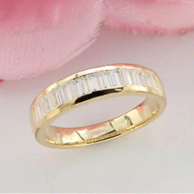 2 Ct Baguette Cut CZ Wedding Half Eternity Band Ring 14K Yellow Gold Plated Gift - Image 1 of 4