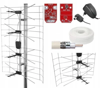 MAT-COMPANY Potente Antenna TV da Esterno DVB-T MUX8 Esterno + Cavo 20m + Piastra