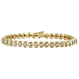 10K Yellow Gold Diamond S-Link Tennis Statement Bracelet 7" 5.50mm 1/2 CT - Picture 1 of 6