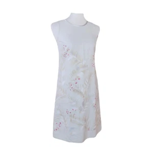 Vintage Liz Sport Dress Ivory Floral Sleeveless Shift Cotton Knee Length 4P - Picture 1 of 7