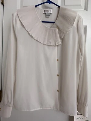 Steampunk Victorian Goth Civil War Costume Edwardian Blouse 12 White Big Collar - Image 1 of 4