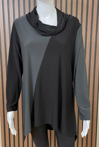 Cómoda túnica top manga larga elástica minimalista con cuello capucha negra M de EE. UU. para mujer - Imagen 1 de 8