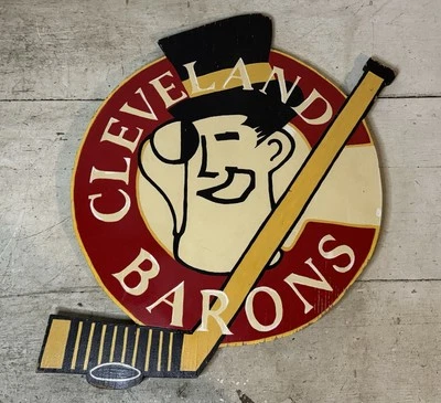 Vintage Cleveland Barons Hockey Sign Wood 24”x19” NHL - Image 1 of 4