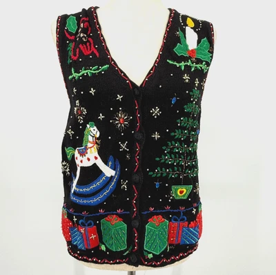 Lord & Taylor Navidad Suéter Chaleco Para Mujer M Vintage Vacaciones Tejido Bordado Foto 1 de 4