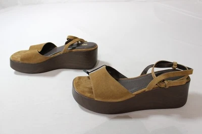 Sandálias plataforma femininas Zara couro dividido AC2 bronzeado escuro EUA:9 UE:40 Reino Unido:7  - Imagem 1 de 4