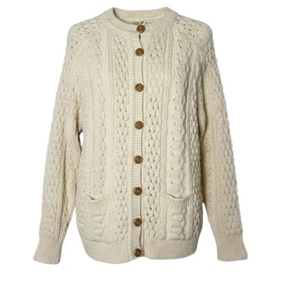 Vintage L.L. Cardigã Bean Made in Ireland puro novo lã pescador cabo grande - Imagem 1 de 4