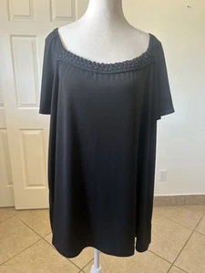George Top Womens Size 3XL 22/24W Black Short Sleeve Tunic Bloouse Career Work - Picture 1 of 14