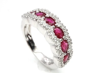 GJ69 * DESIGN 6x RUBIN 4x3mm OVAL & ZIRKON EDLER EDELSTEIN RING (20,5) 925 SILBE - Bild 1 von 4