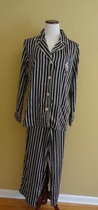 Conjunto de pijama largo satinado monograma rayas negro/blanco Lauren Ralph Lauren talla L - Imagen 1 de 12