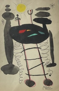 Signed Joan Miro Watercolor Painting On Paper Not A Print Signed MIRO - Picture 1 of 6