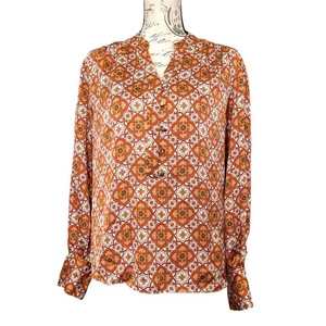 Gryegrass Damen Bedrucktes Satin Popover Top Größe M Langarm Leicht Boho - Bild 1 von 8