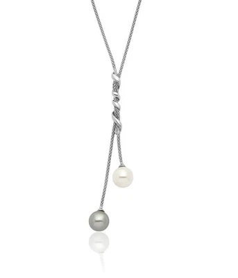 925 Sterling Silver 10mm White Grey Shell Pearl Chain Necklace - Image 1 of 4