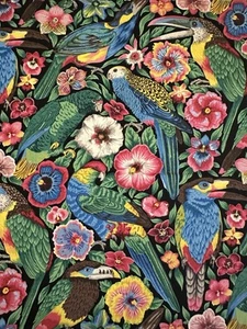 SNOW LEOPARD DESIGNS PHILIP JACOBS UTOPIA TWO CAN TOUCAN BIRDS FABRIC HALF YARD - Picture 1 of 7