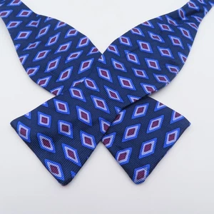 Paul Stuart Bow Tie Silk Black Purple Blue Polka Dot 2.5" Wide Self Tie - Picture 1 of 5