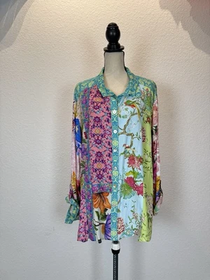 John Mark Size 3X Tunic Floral Multicolor Roll-Tab Sleeve NWT - Image 1 of 4