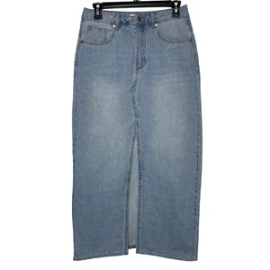 Maxi falda vaquera Hunter&Brown para mujer pequeña inspirada en Y2K años 90 lavado claro abertura frontal - Imagen 1 de 10